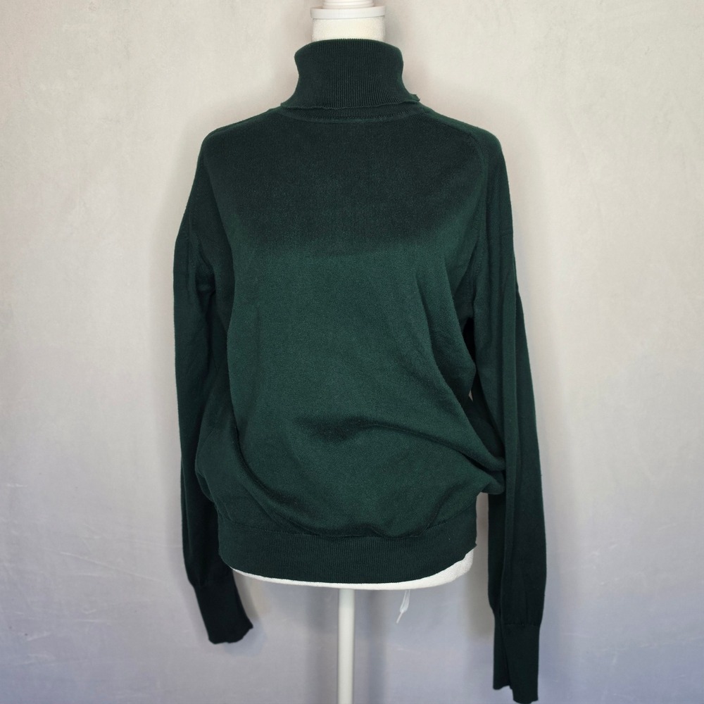 Talbots Forest Green 100% Cotton  Turtleneck Sweater Raglan Long Sleeve